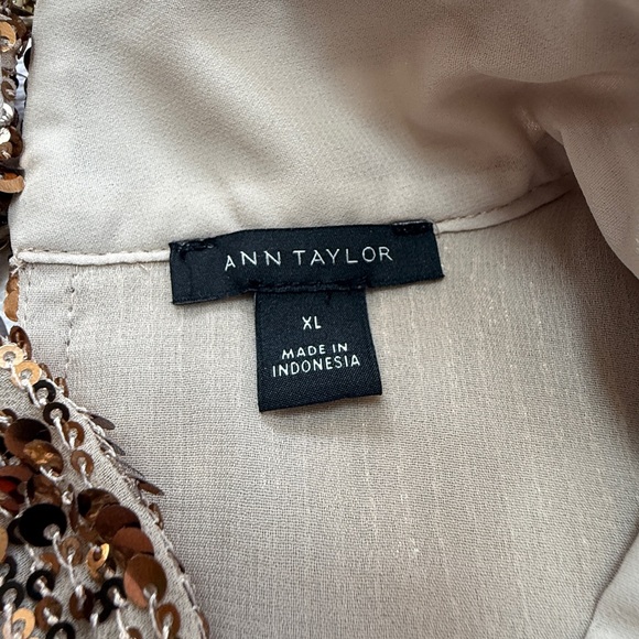ANN TAYLOR Women's XL Gold Sequin Mock Neck Blouse - Picture 6 of 9